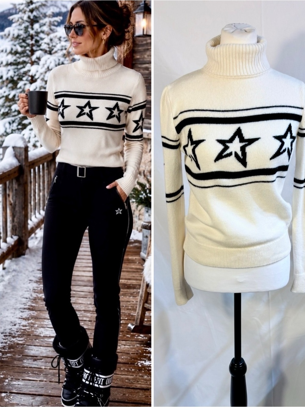 Perfect Moment Ivory  Chopper Star Merino Wool Turtleneck Sweater Size S🧡